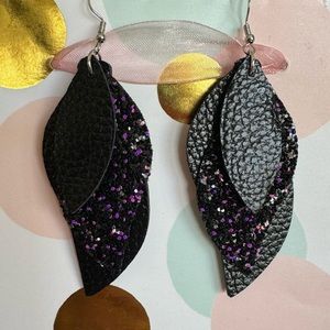 NWT Faux Leather 3 Layer Dangle Earrings